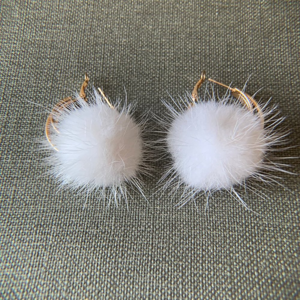 White Fluffy Pom Pom Bobble Earrings